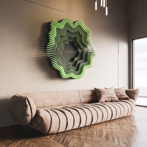 Arte de parede radial em madeira MDF, projectada com um design moderno