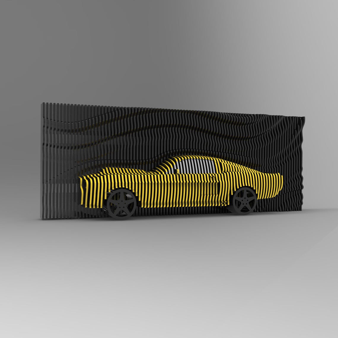 Os nossos painéis decorativos em madeira, são uma verdadeira obra de arte paramétrica, desenhada para captar a essência da velocidade, da elegância e da paixão pelo universo automotivo